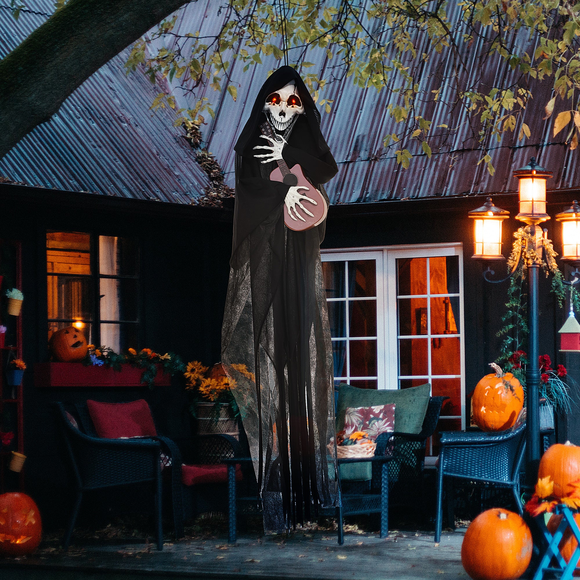 Outdoor Halloween Decoration Animatronic Guitar-playing Grim Reaper