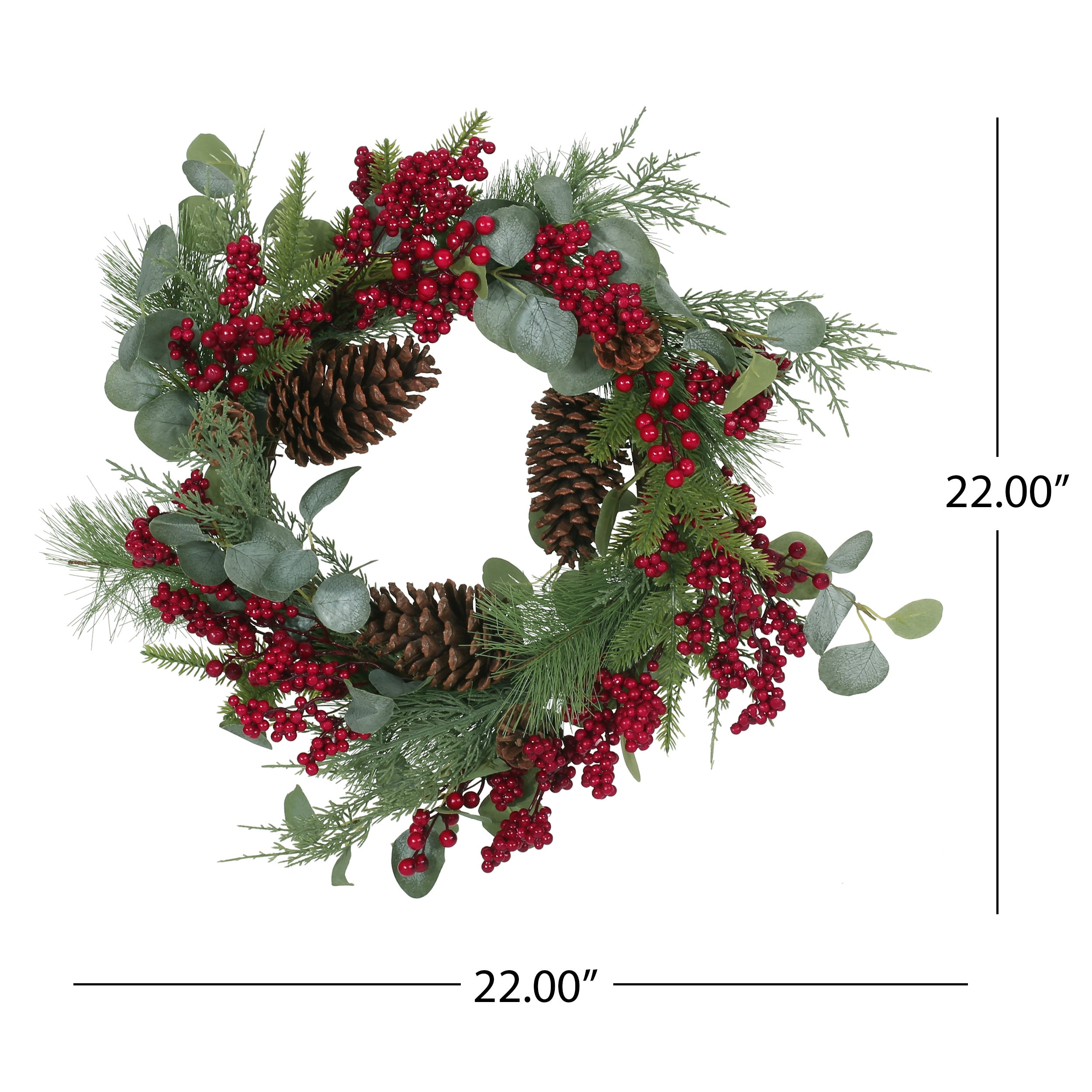 22" BERRY/EUCALYPTUS/PINECONE WREATH