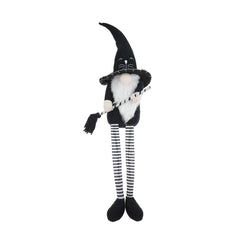 Fabric Sitting Black Gnome With Broomstick&Long Legs, for Halloween Decor