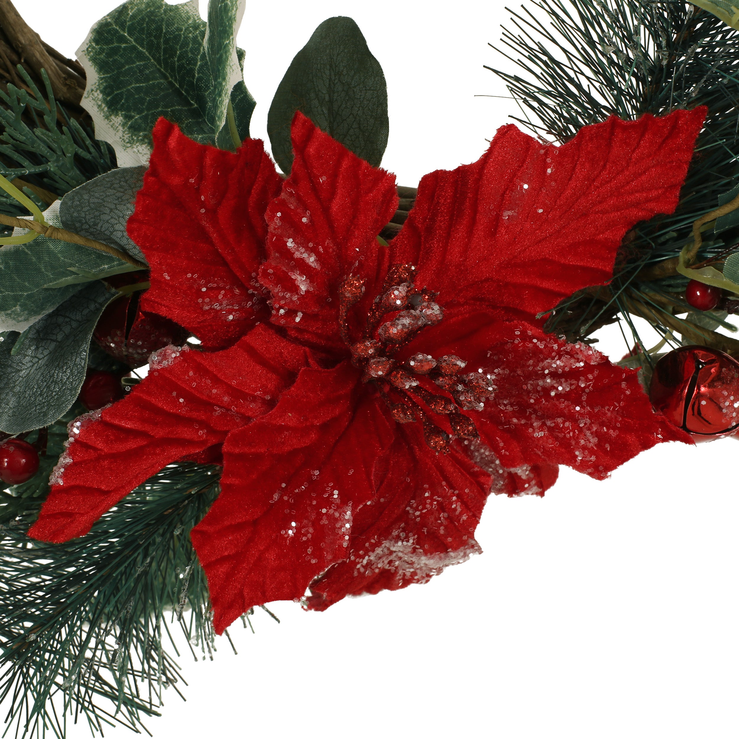 23.5" POINSETTIA/BERRY/EUCALYPTUS HALF WREATH