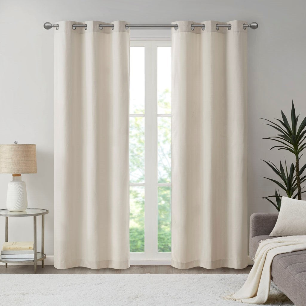 Basketweave Room Darkening Curtain Panel Pair(2 Pcs Window Panels Ivory)