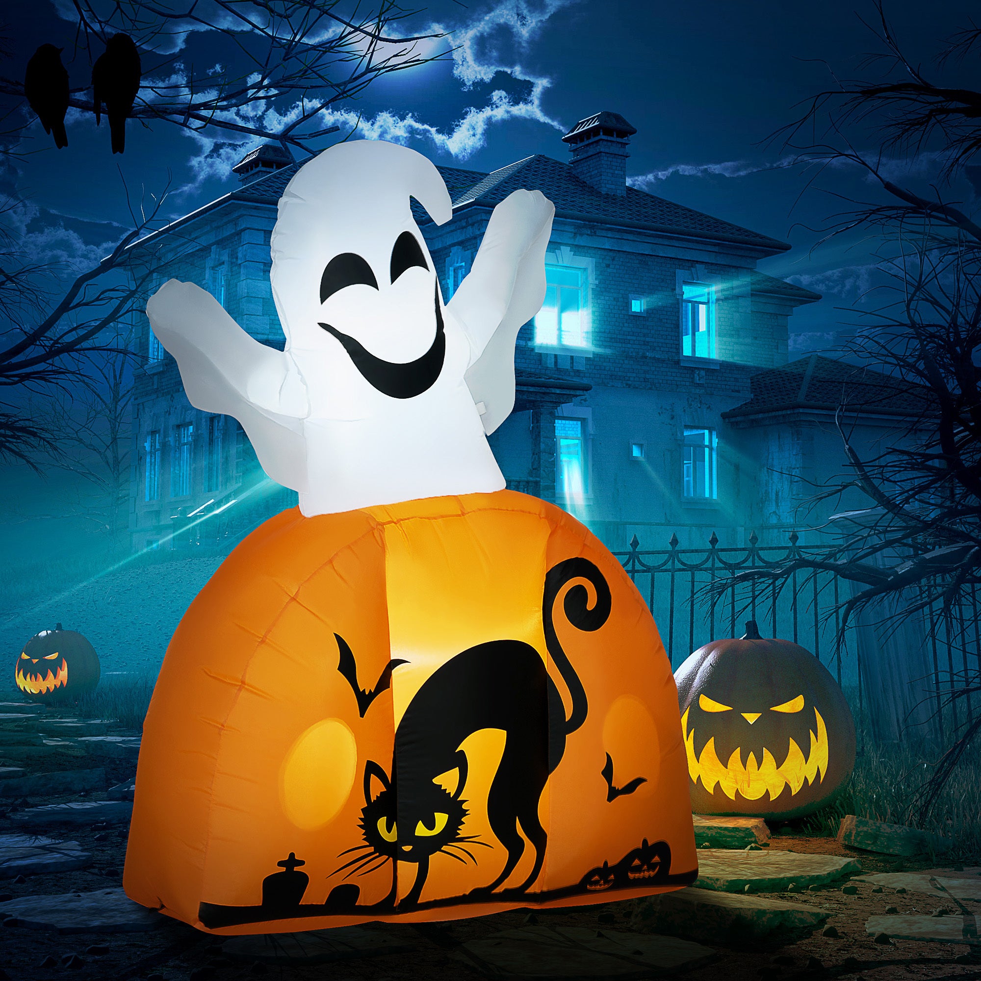 Halloween Inflatables Outdoor Decorations Ghost with Pumpkin