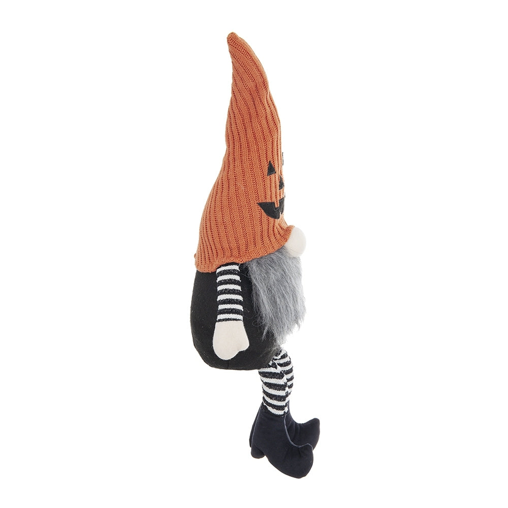 Fabric Sitting Gnome with Orange Knit Hat, for Halloween Decor