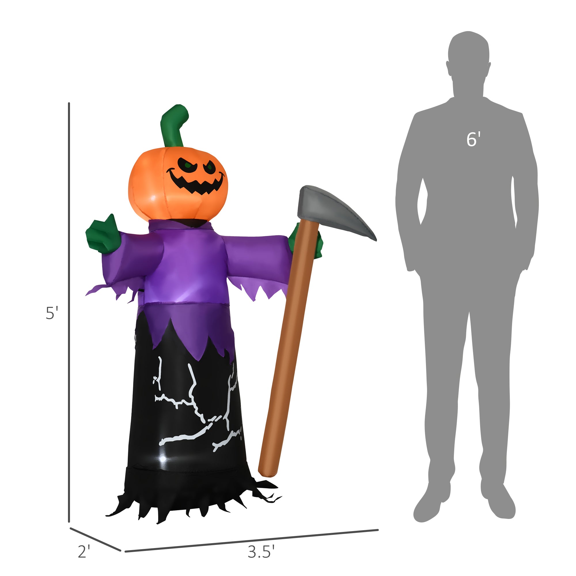 5' Inflatable Halloween Pumpkin Grim Reaper