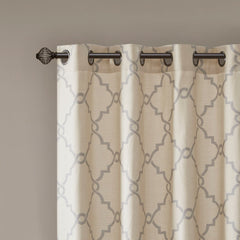 Fretwork Print Grommet Top Window Curtain Panel(Only 1 Pc Panel Beige+Grey)