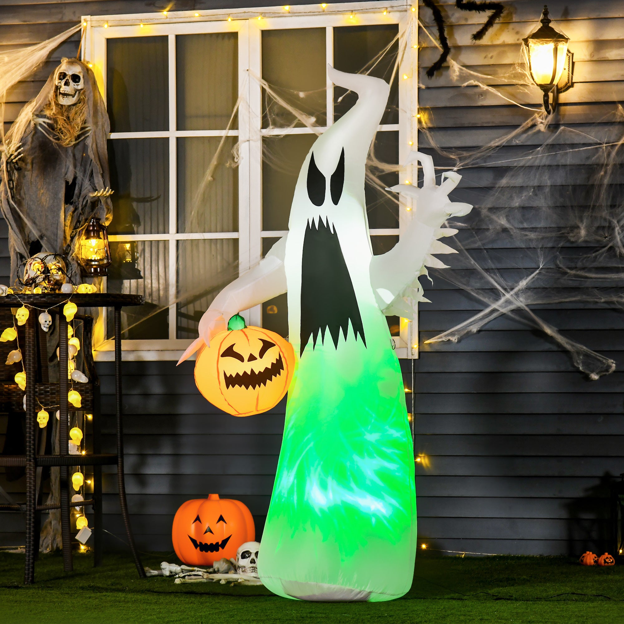 Halloween Inflatable Outdoor Decoration Ghost with Pumpkin Green