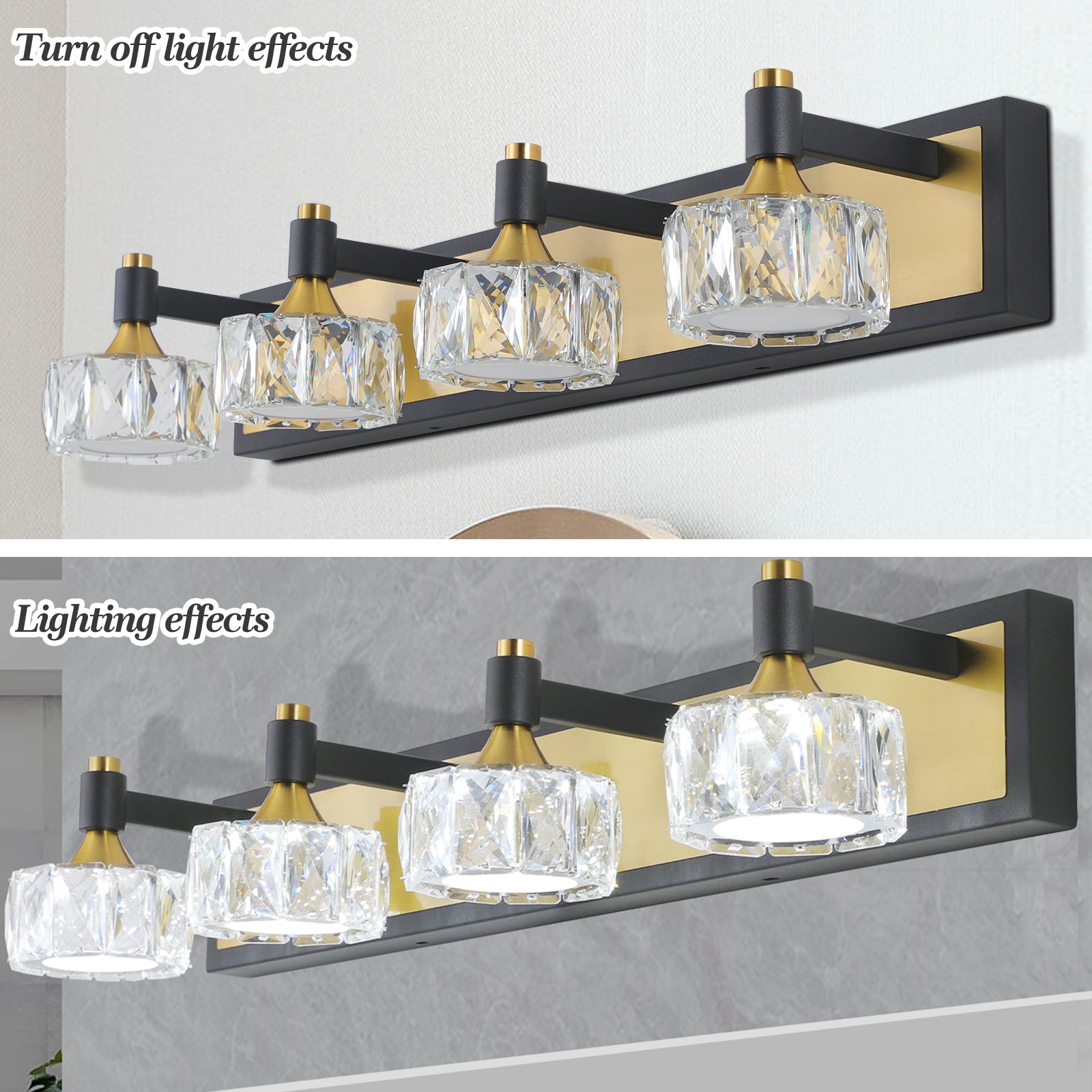 LED 4-Light Modern Crystal Bathroom Vanity Light Over Mirror