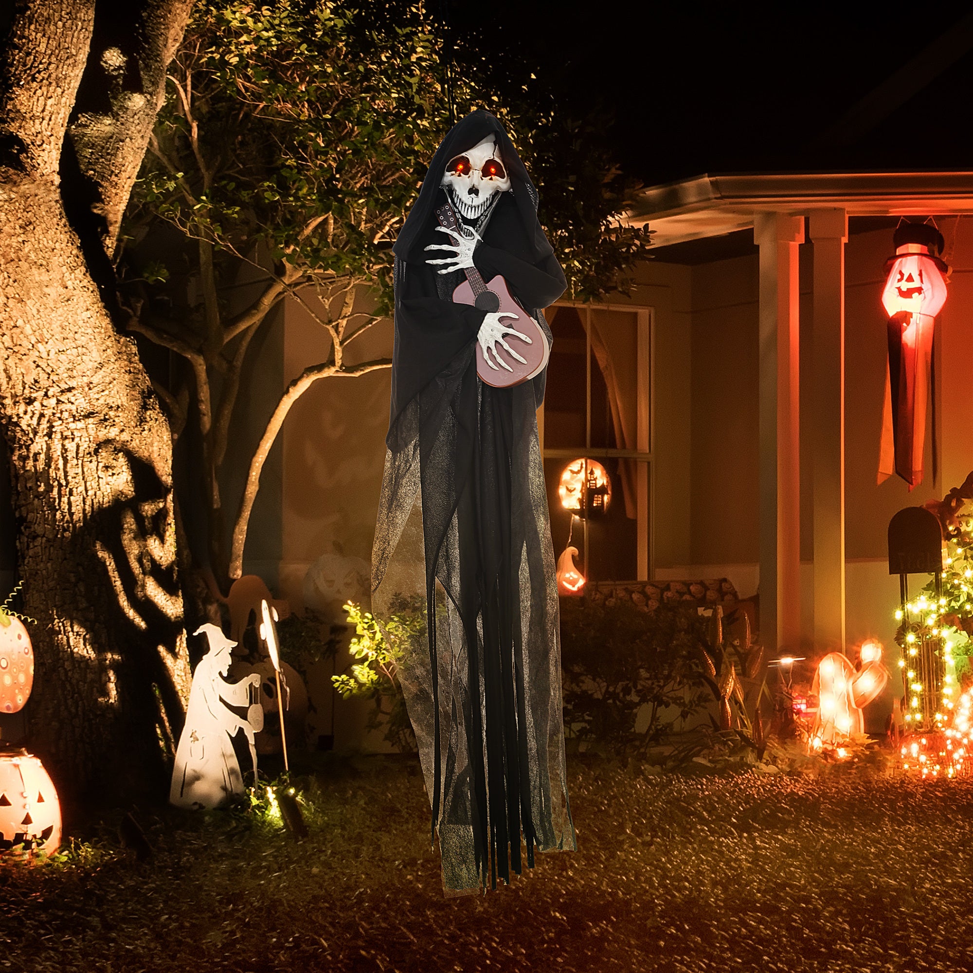 Outdoor Halloween Decoration Animatronic Guitar-playing Grim Reaper