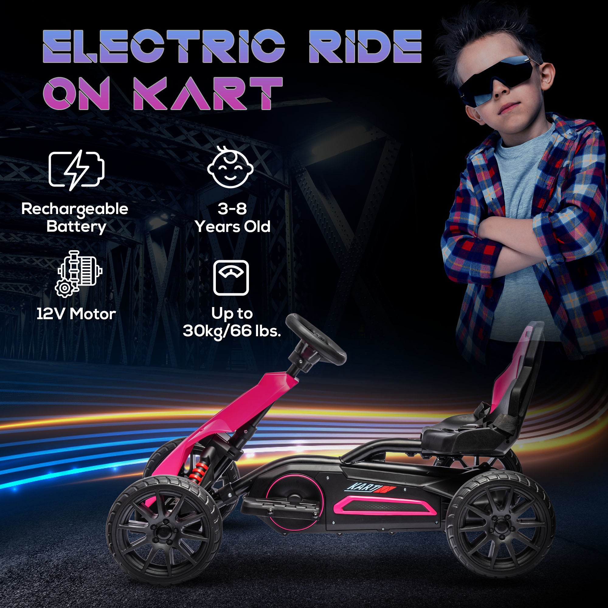 Aosom 12V Electric Go Kart for Kids(pink)