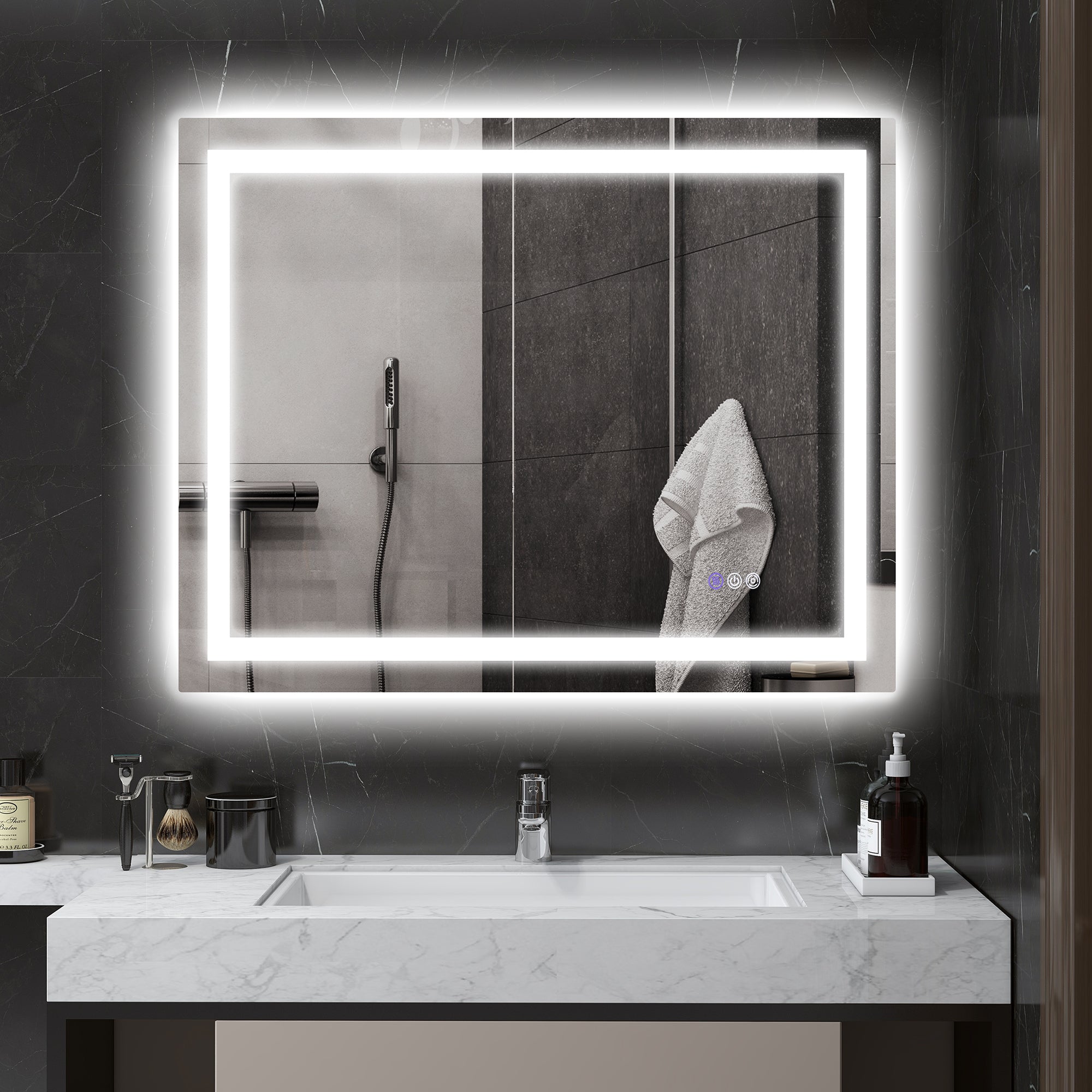 LED Bathroom Mirror with Lights, 39" x 32" Backlit Front Lit LED Mirror for Bathroom