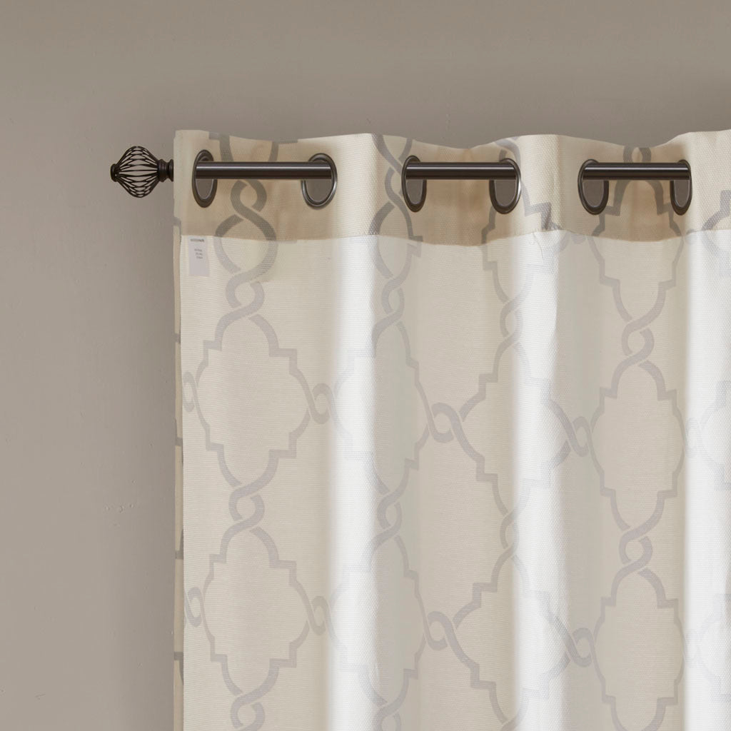 Fretwork Print Grommet Top Window Curtain Panel(Only 1 Pc Panel Beige+Grey)