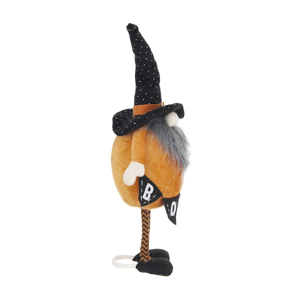 Fabric Standing Orange Gnome W/Black Gnome & Holding Banner, for Halloween Decor