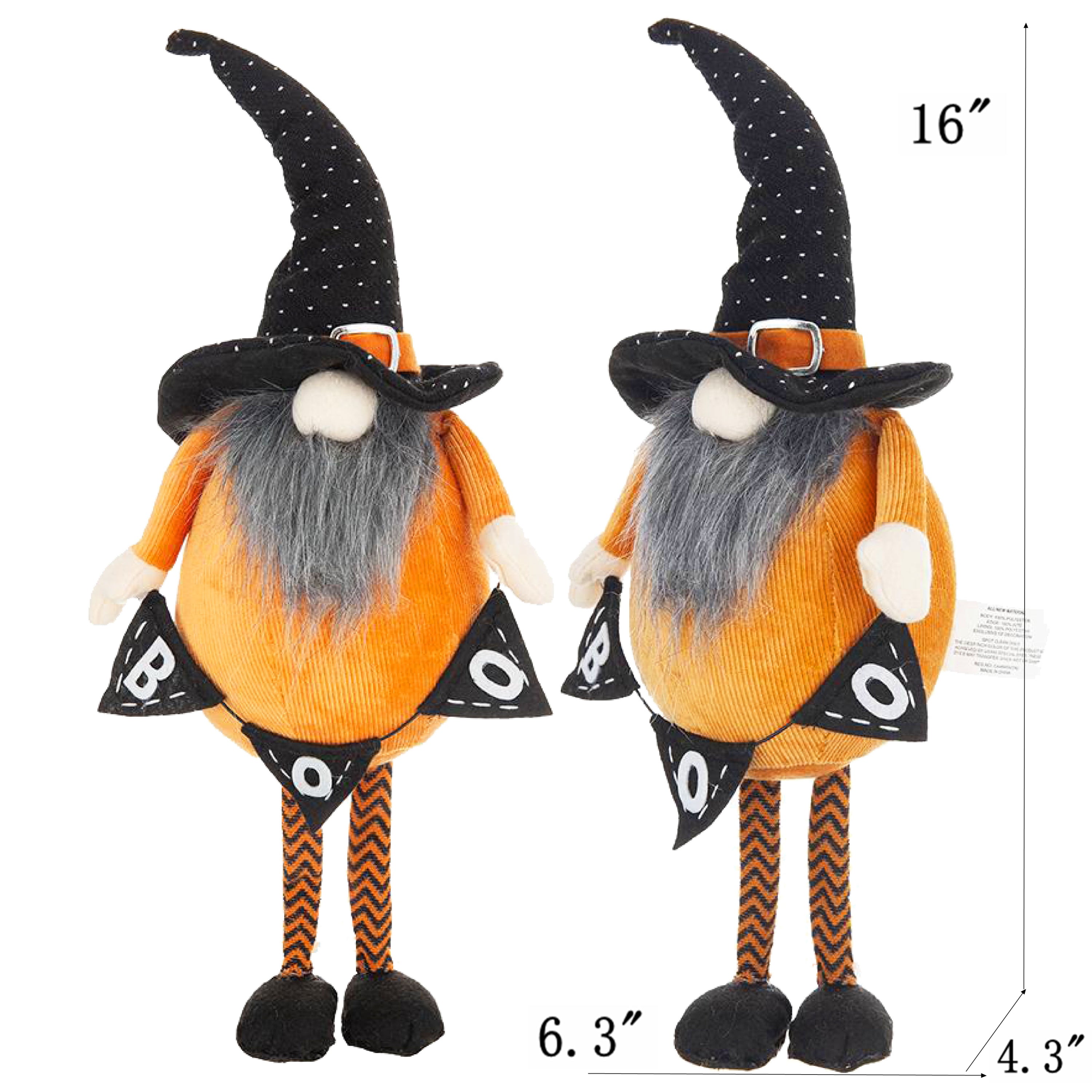 Fabric Standing Orange Gnome W/Black Gnome & Holding Banner, for Halloween Decor