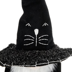 Fabric Sitting Black Gnome With Broomstick&Long Legs, for Halloween Decor