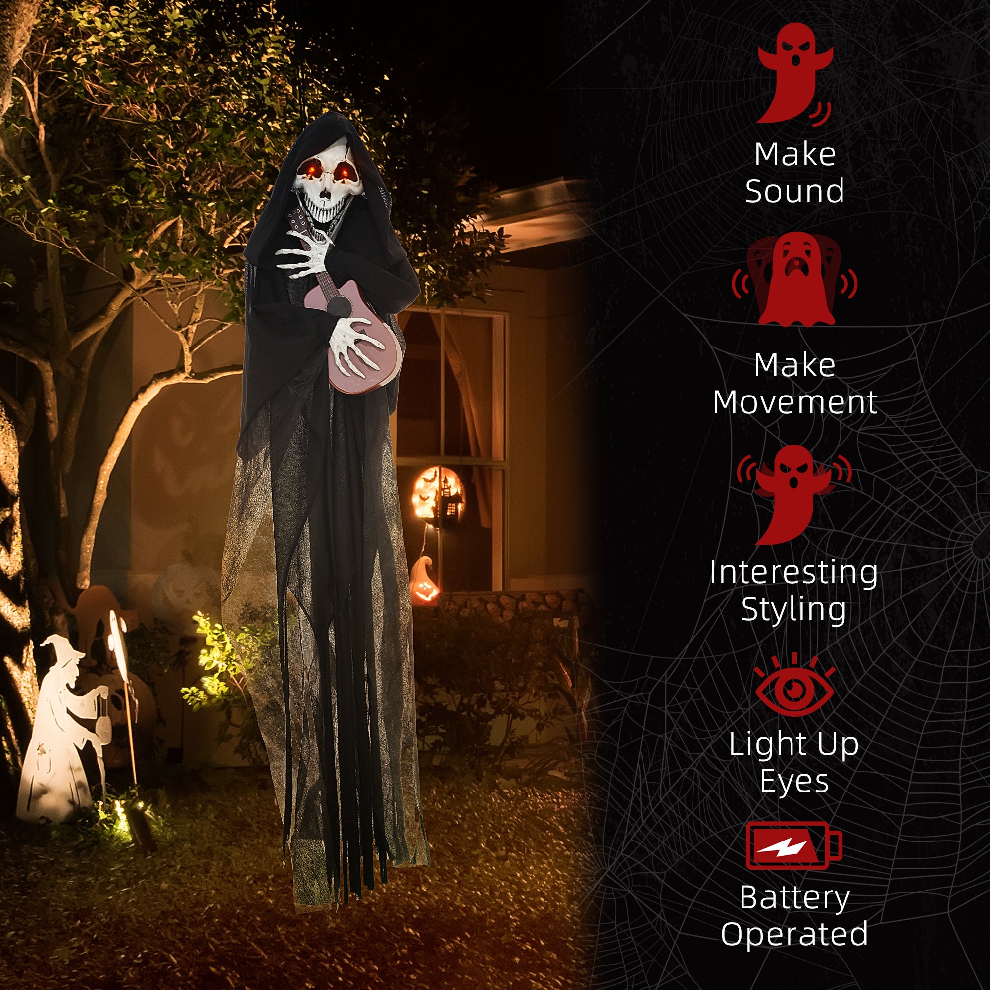 Outdoor Halloween Decoration Animatronic Guitar-playing Grim Reaper