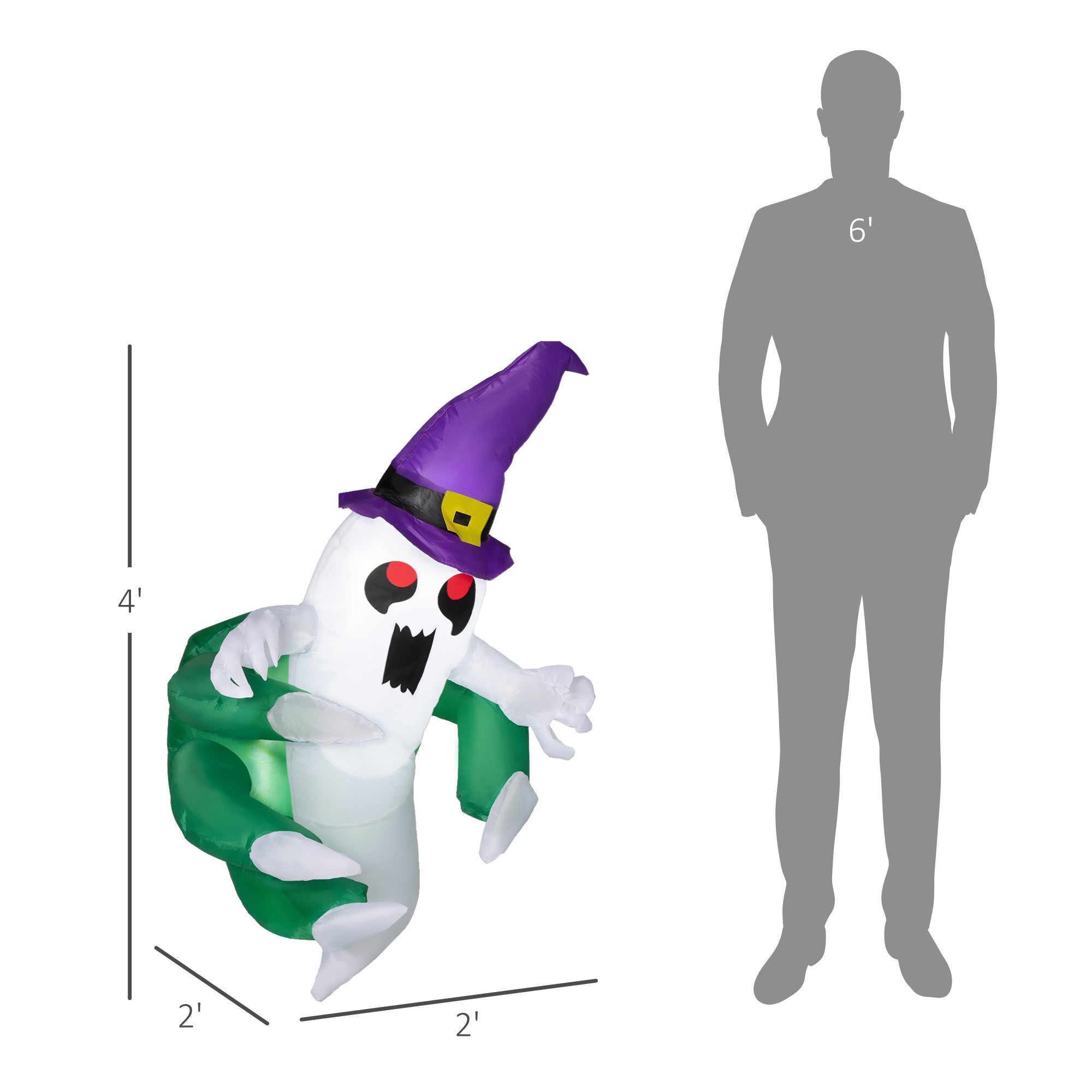 4ft Inflatable Halloween Decoration, Lighted Window Sticker Ghost in Hat