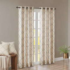 Fretwork Print Grommet Top Window Curtain Panel(Only 1 Pc Panel Beige+Grey)