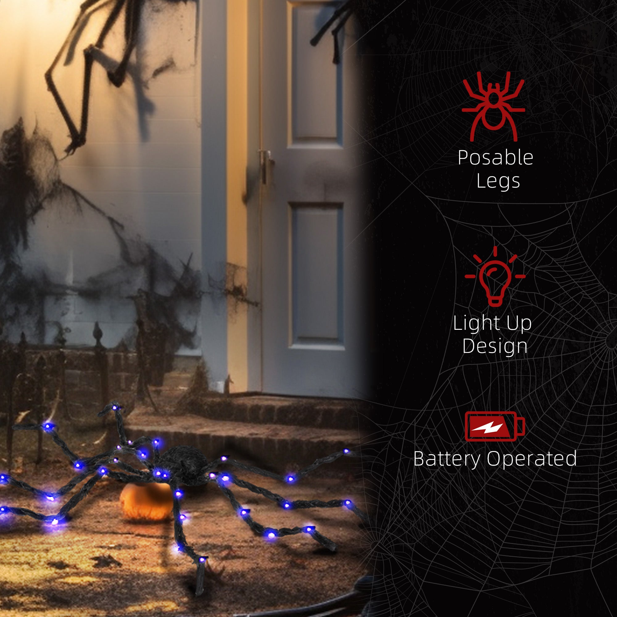 Outdoor Halloween Decoration, Light-up Oversized Spider