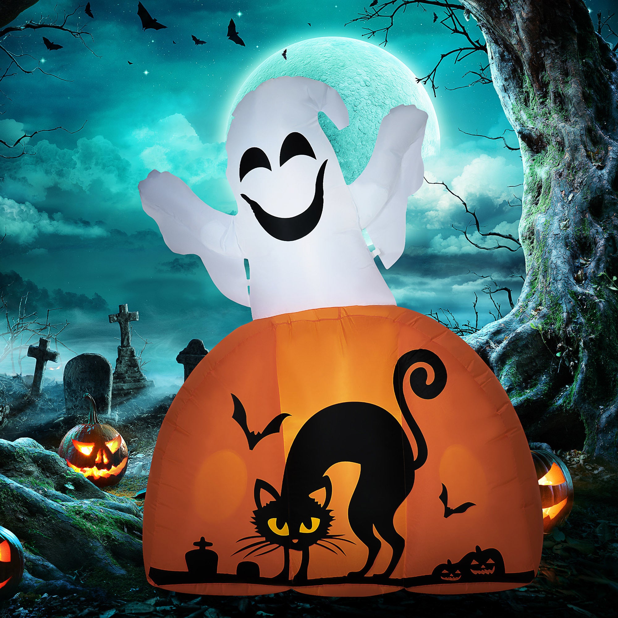 Halloween Inflatables Outdoor Decorations Ghost with Pumpkin