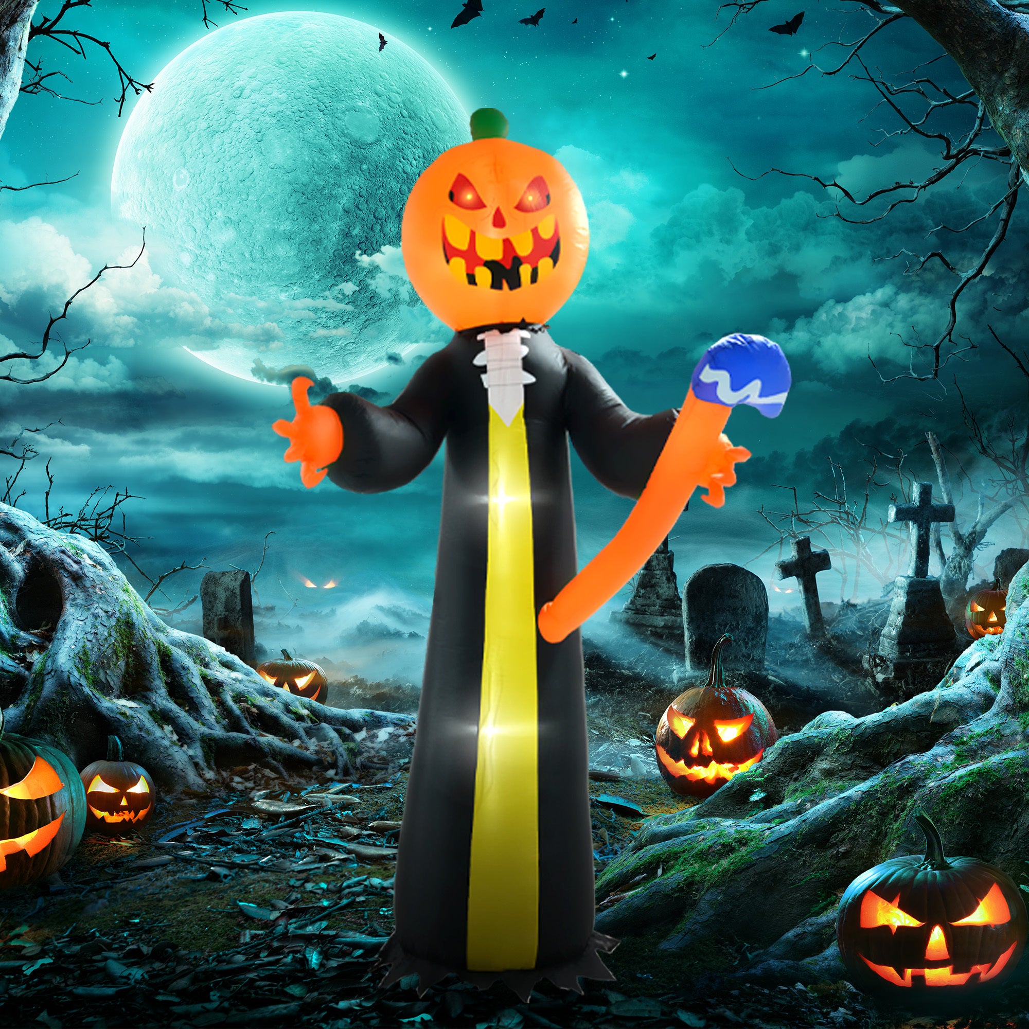 Outsunny 10ft Inflatable Halloween Pumpkin Head Ghost with Hammer