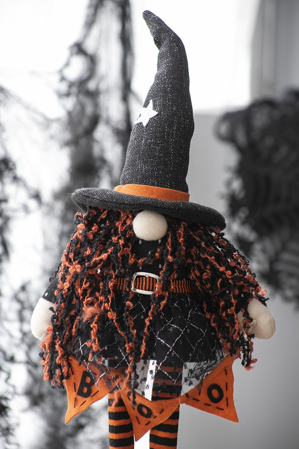 Fabric Standing Gnome W/Orange Banner & Spring Body, for Halloween Decor