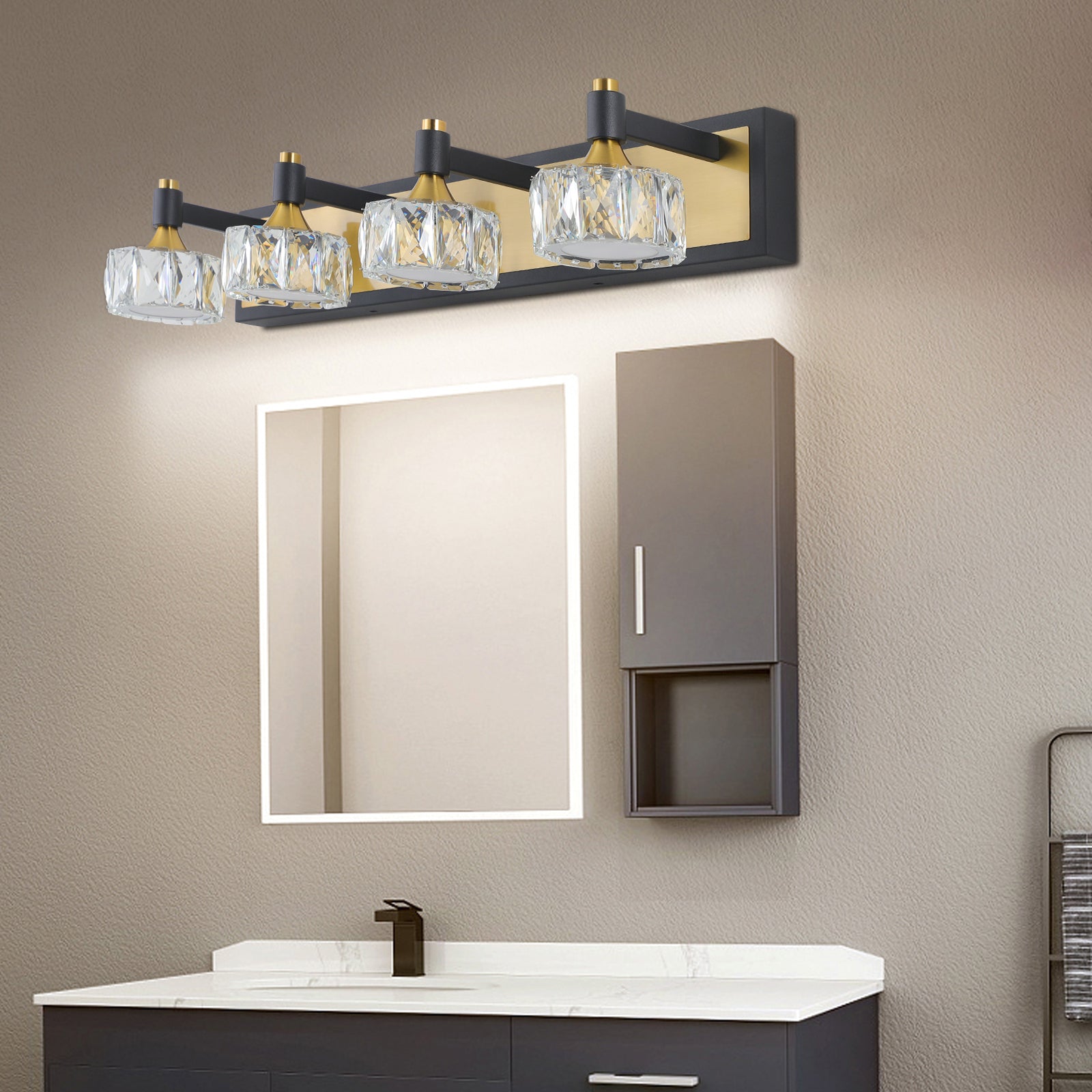 LED 4-Light Modern Crystal Bathroom Vanity Light Over Mirror