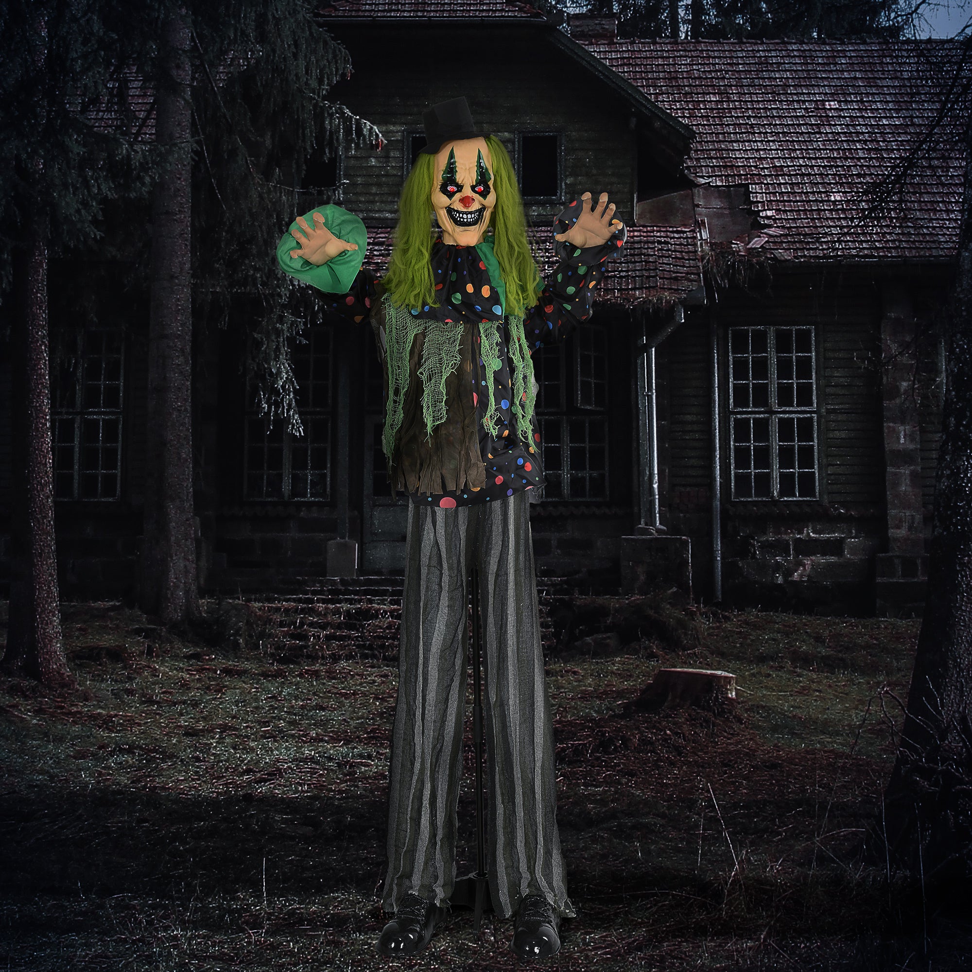 Life Size Outdoor Halloween Decoration, Animatronic Circus Clown Green