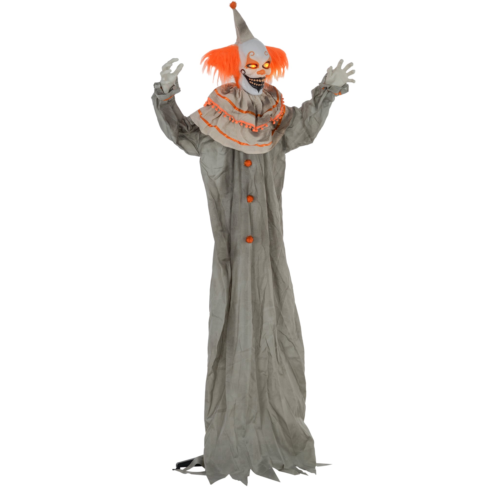 Life Size Outdoor Halloween Decoration, Animatronic Orange Haired Classic Clown