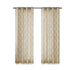 Fretwork Print Grommet Top Window Curtain Panel(Only 1 Pc Panel Beige+Gold)