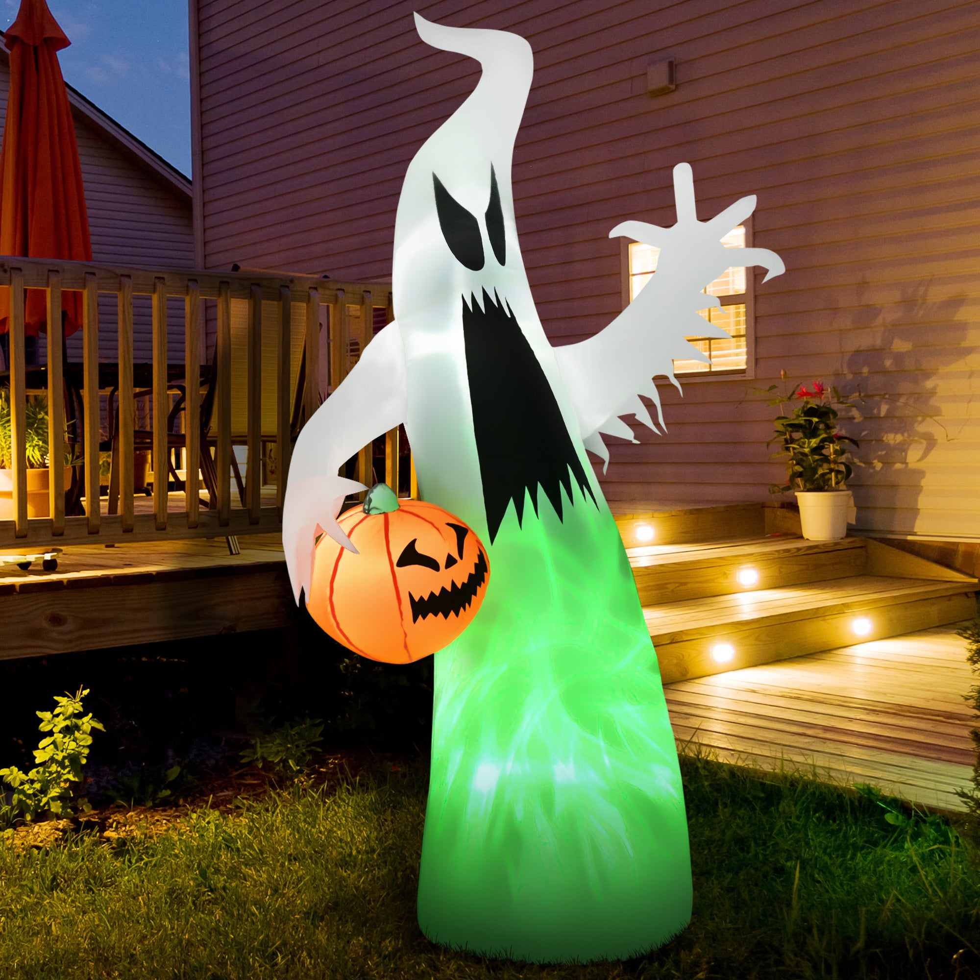 Halloween Inflatable Outdoor Decoration Ghost with Pumpkin Green