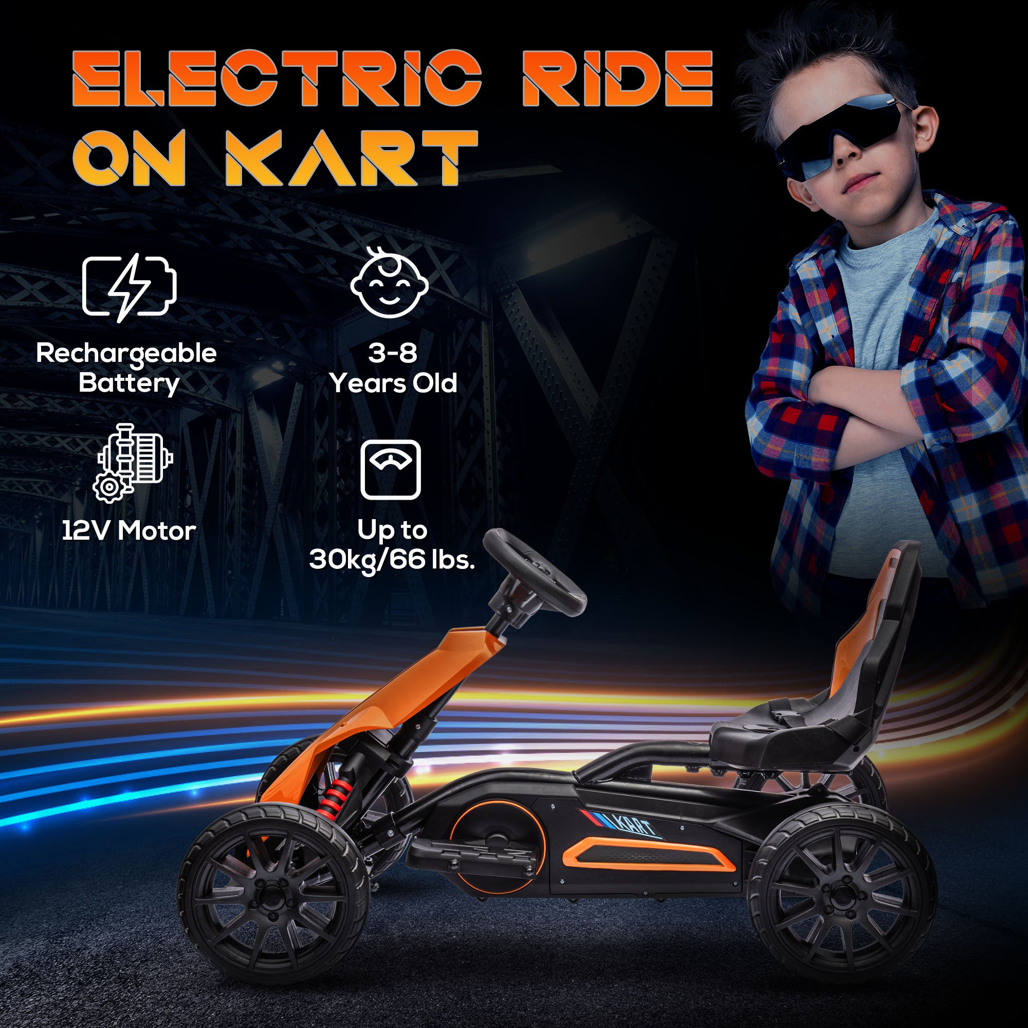 Aosom 12V Electric Go Kart for Kids(orange)