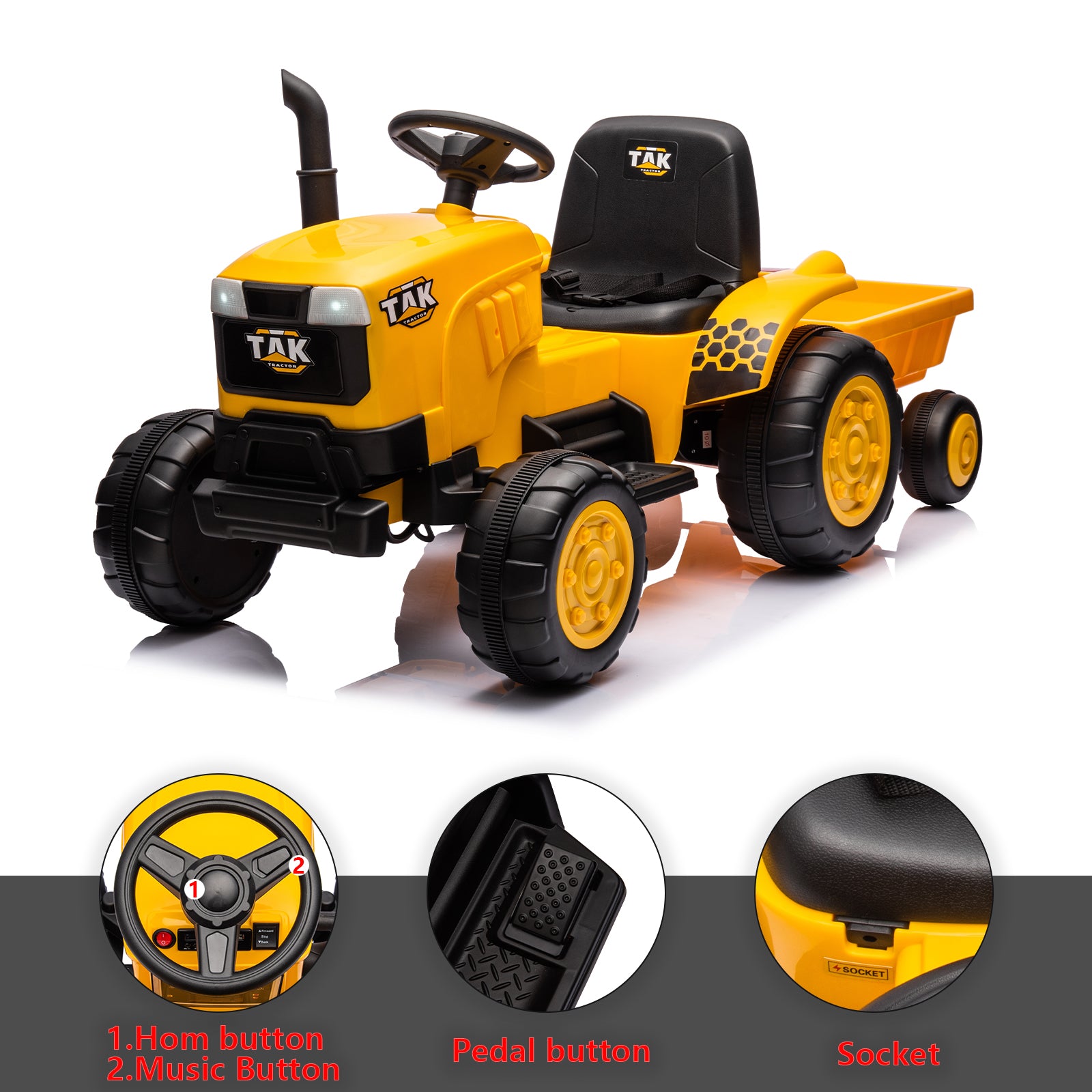 12V Kids Ride on Tractor Electric Excavator Battery Powered Motorized Car for Kids Ages 3-6, Yellow