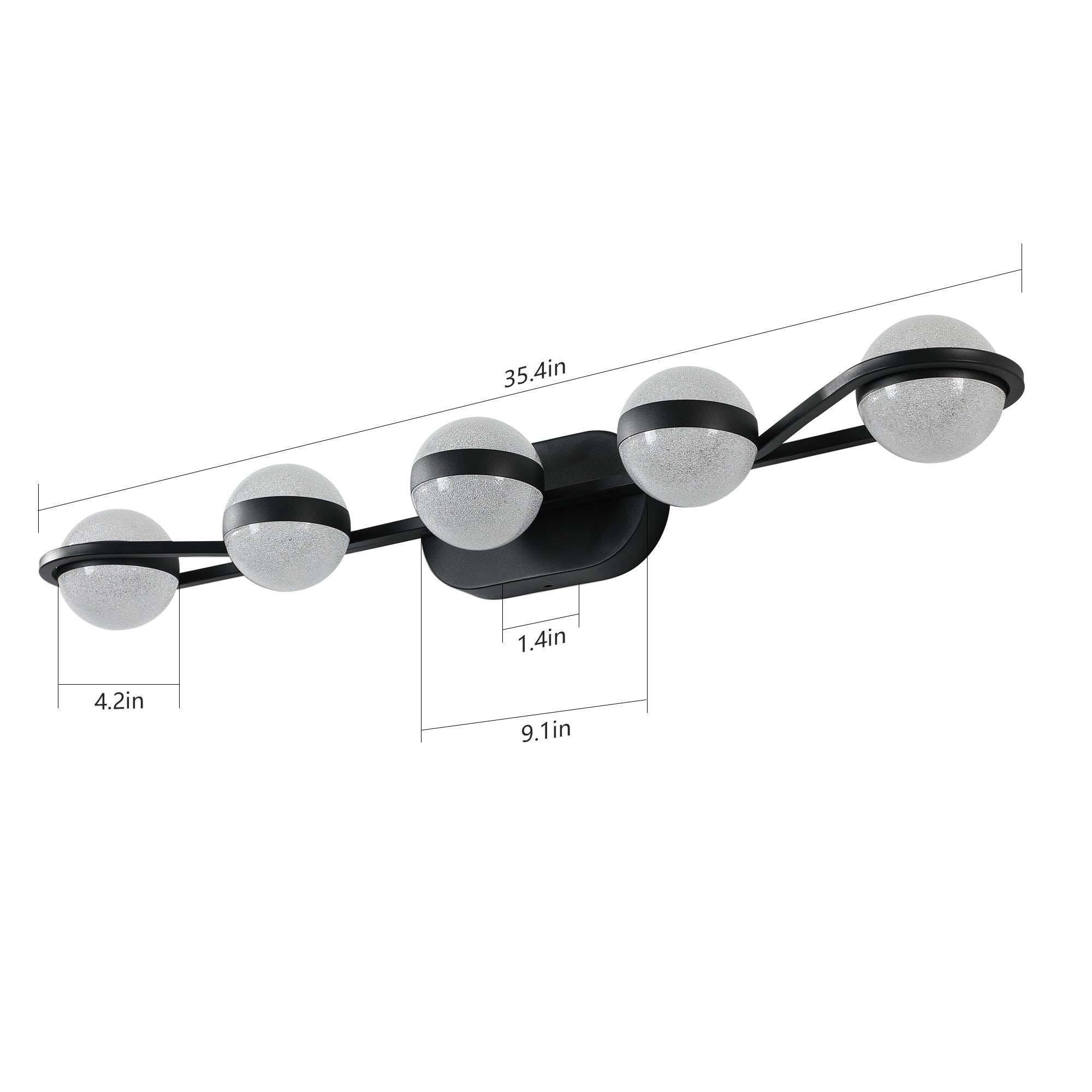 Modern Minimalist Bathroom Vanity Light, LED 5 Bulb Frosted Glass Shades(Black)