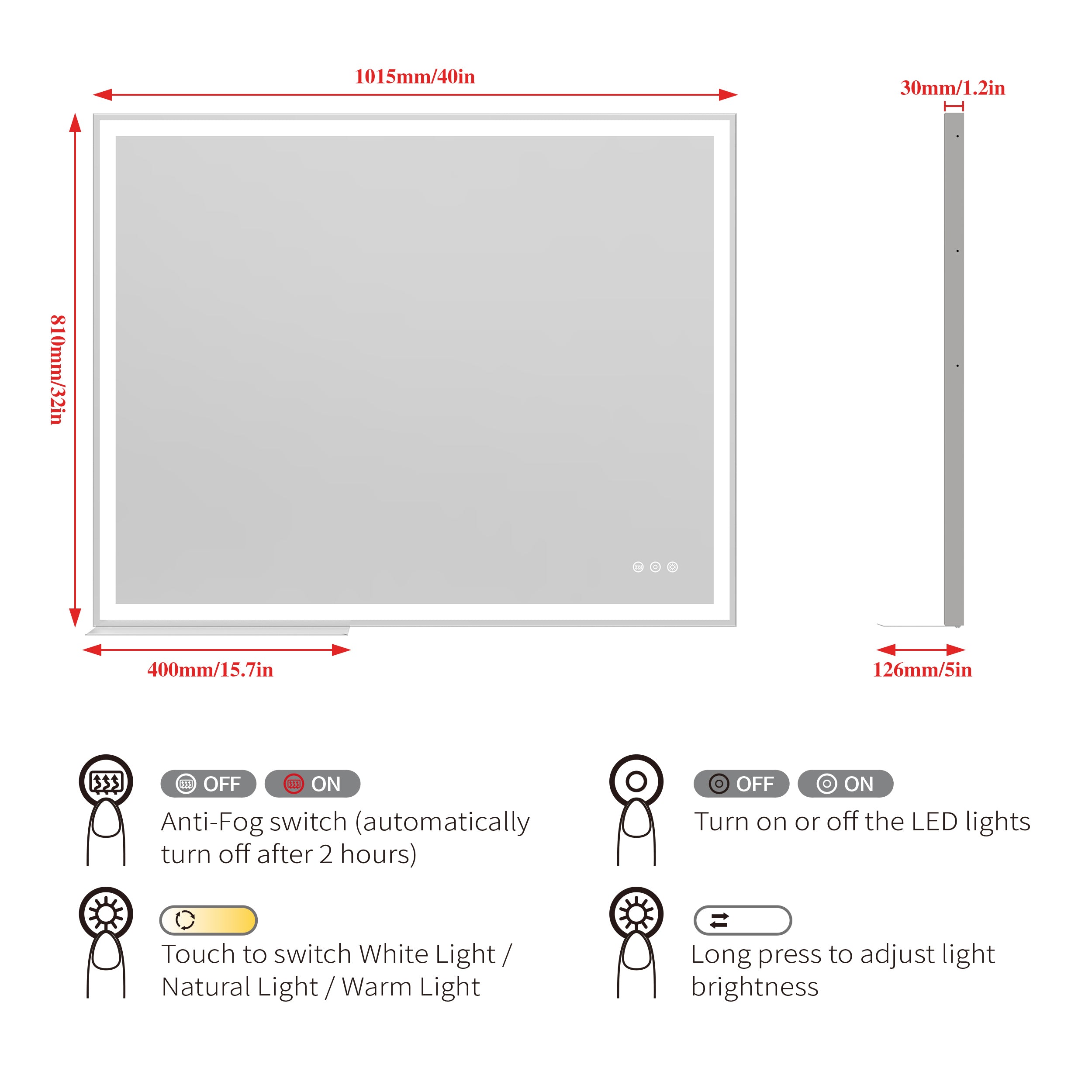 32x40 inch LED Bathroom Vanity Mirror