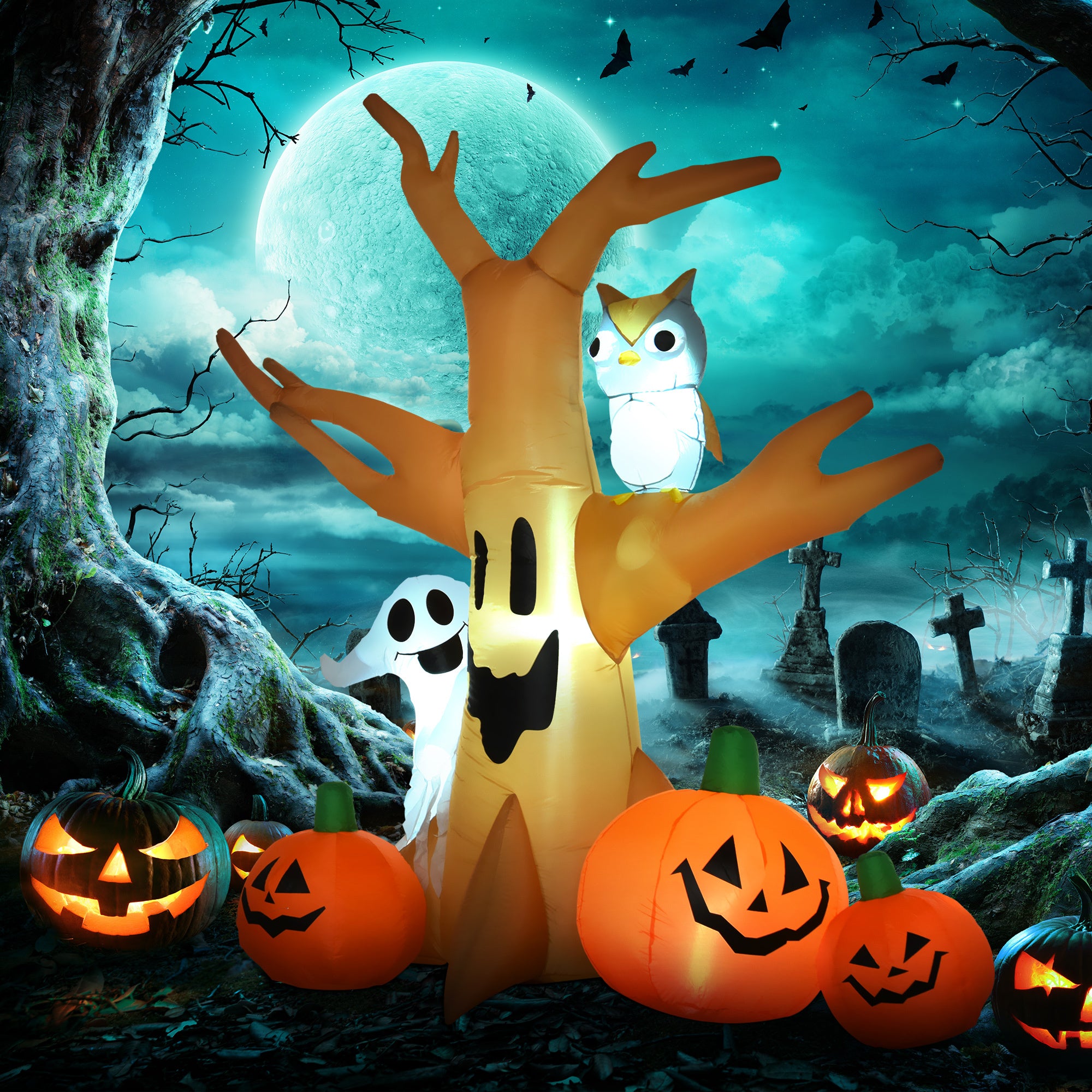 Tall Lighted Halloween Inflatables Outdoor Decorations Haunted Tree