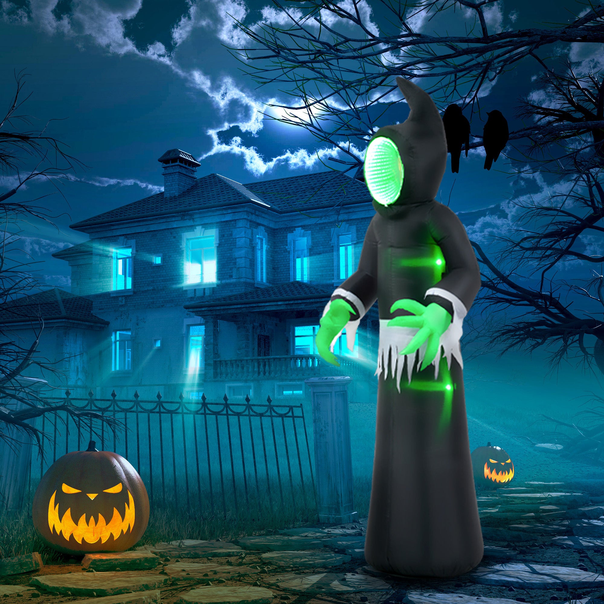 Inflatable Halloween Decoration Green light Face Ghost