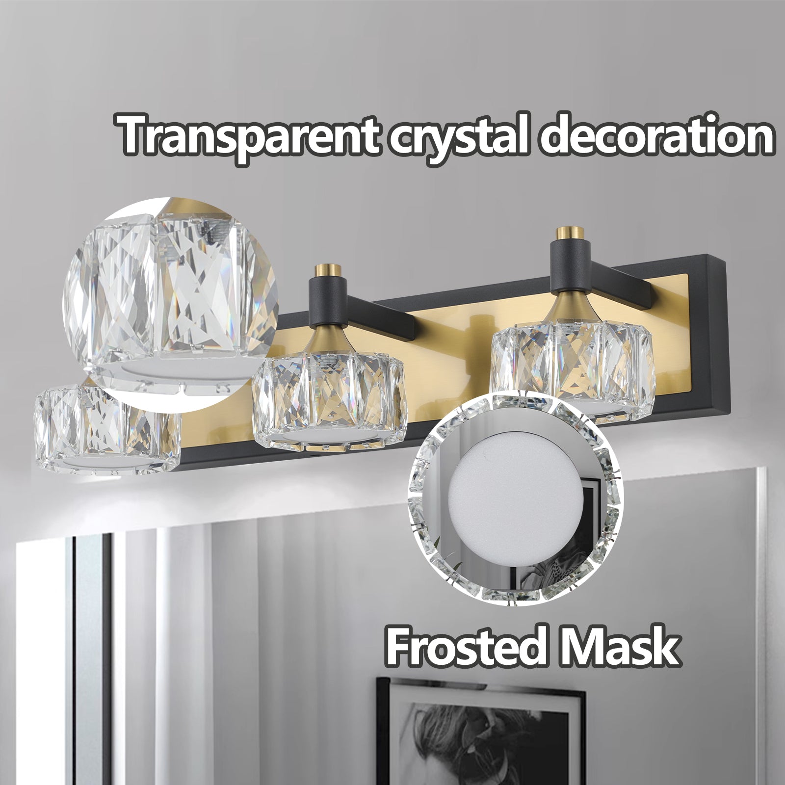 LED 3-Light Modern Crystal Bathroom Vanity Light Over Mirror