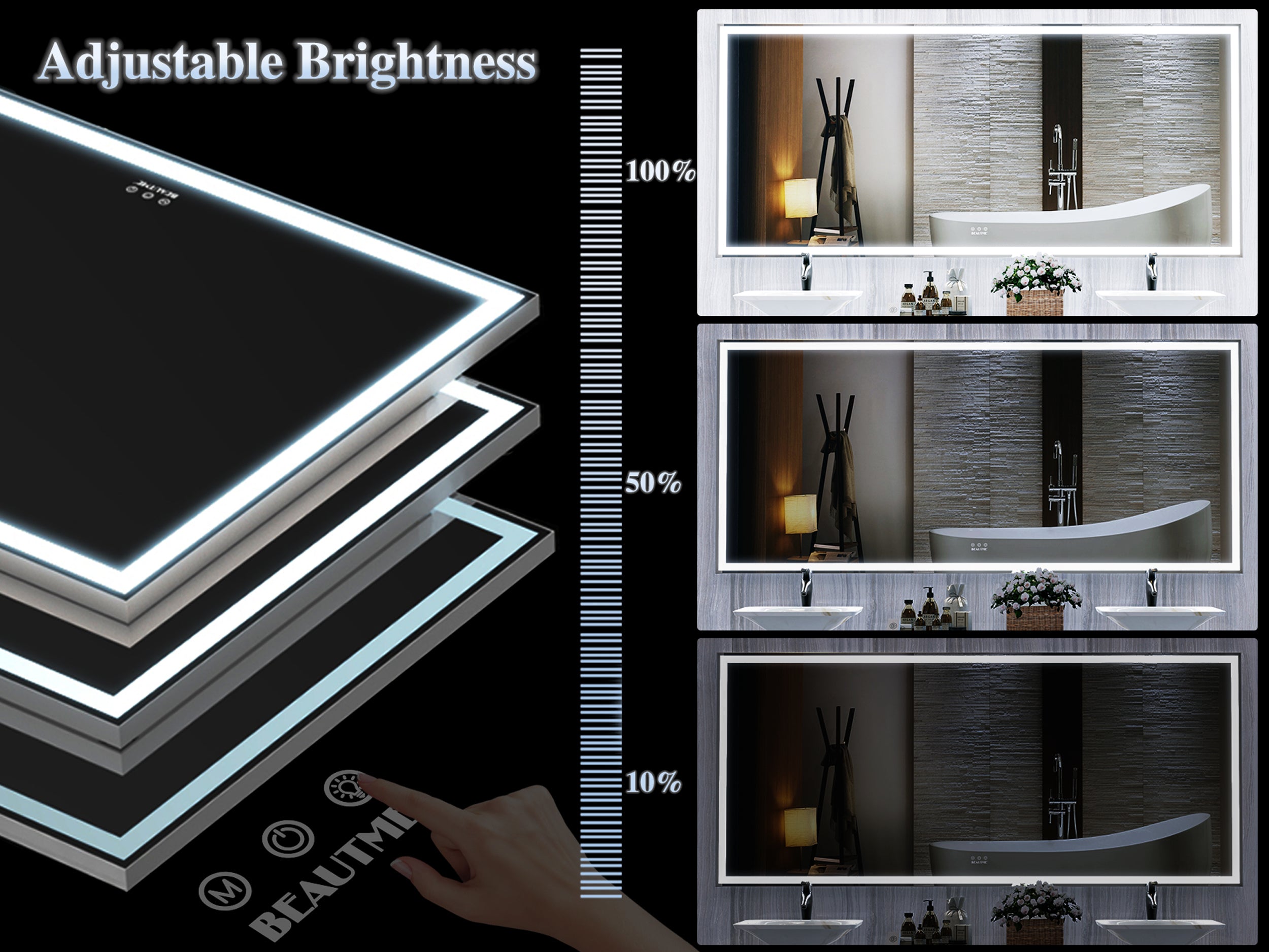 Oversized LED Bathroom Mirror Wall Mounted Mirror