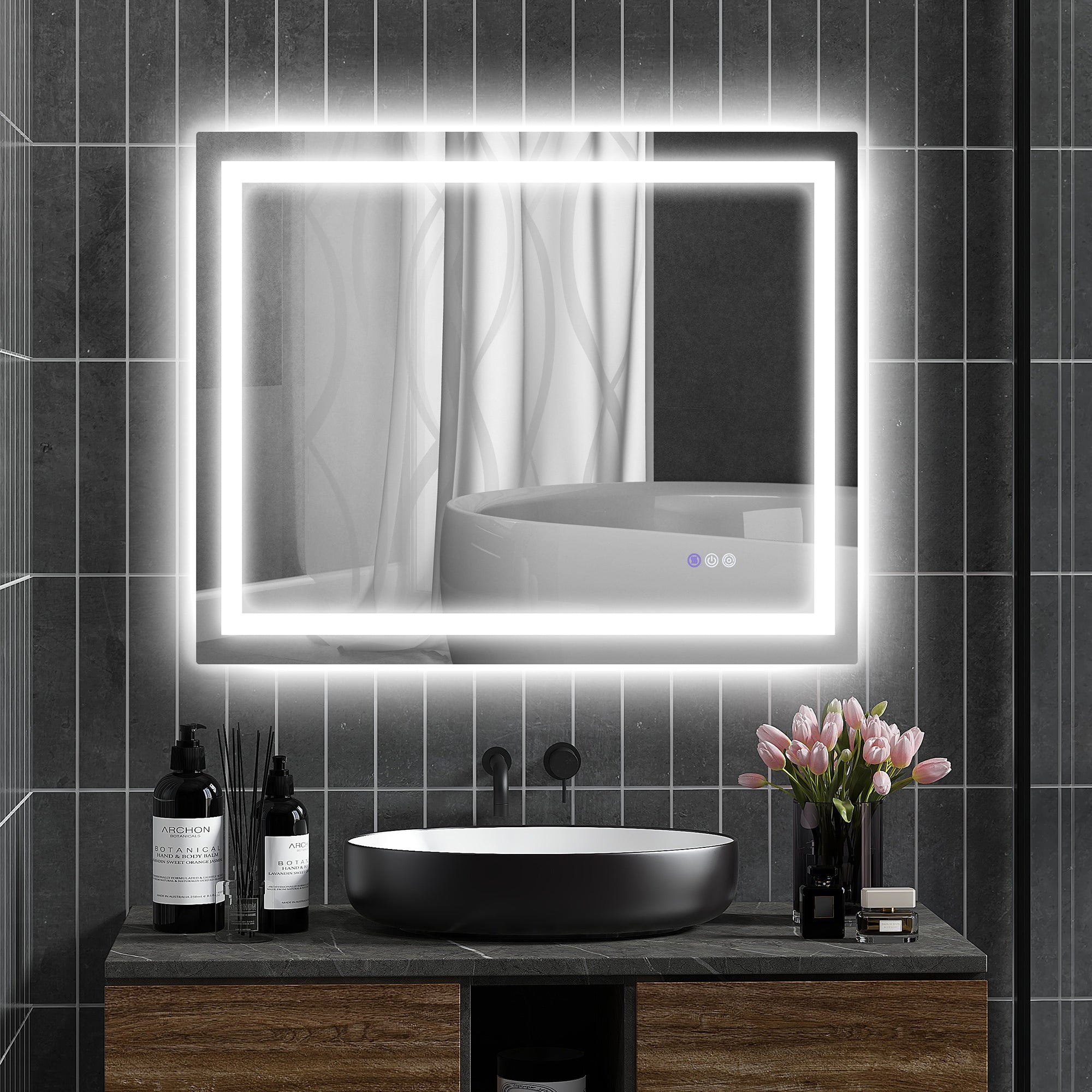 LED Bathroom Mirror with Lights, 39" x 32" Backlit Front Lit LED Mirror for Bathroom